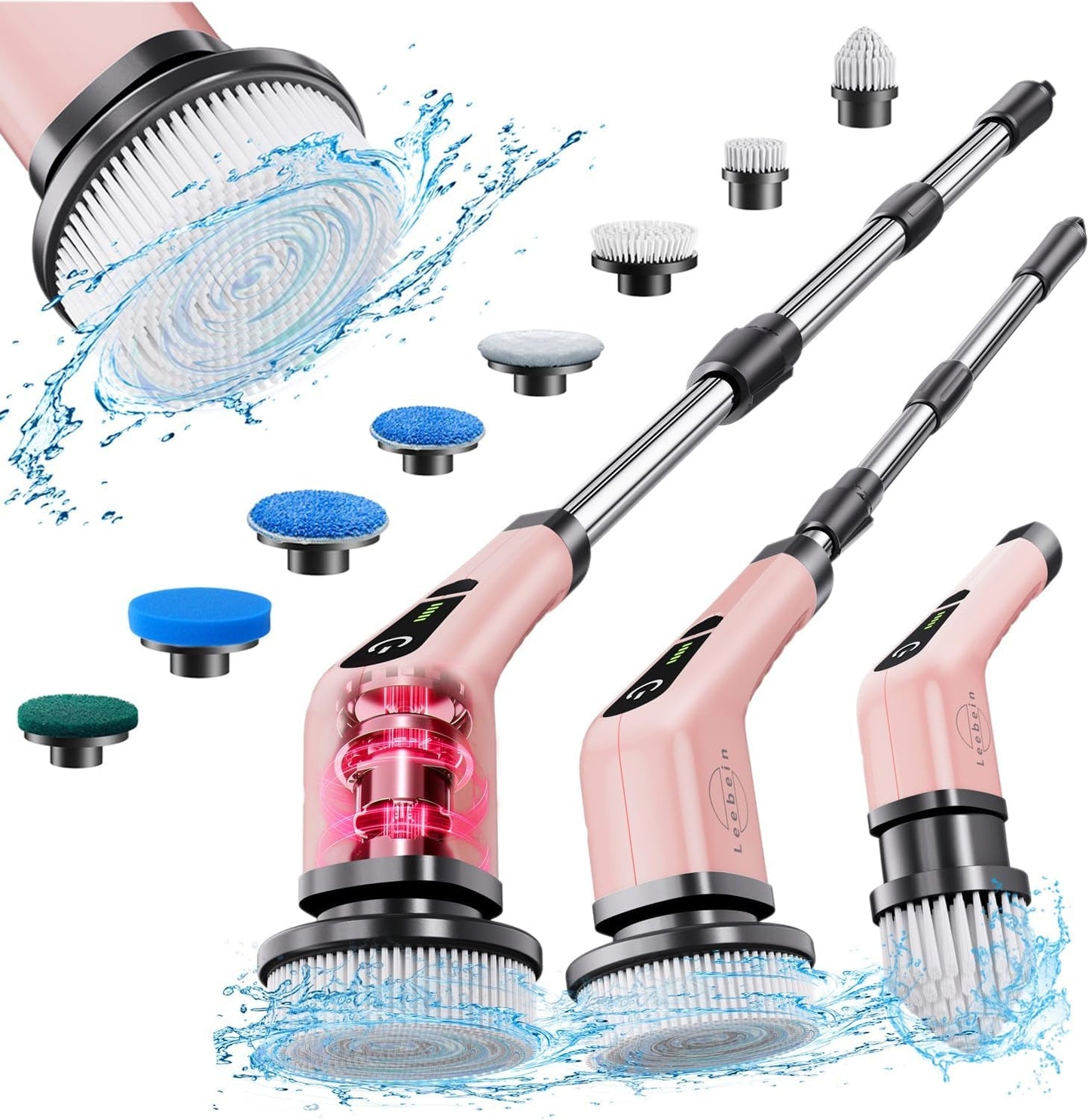 Electric Spin Scrubber, New Cordless Cleaning Brush with 8 Replaceable Drill Brush Heads, Tub and Floor Tile 360 Power Scrubber Mop with 54 Inch Adjustable Handle for Bathroom Kitchen Car