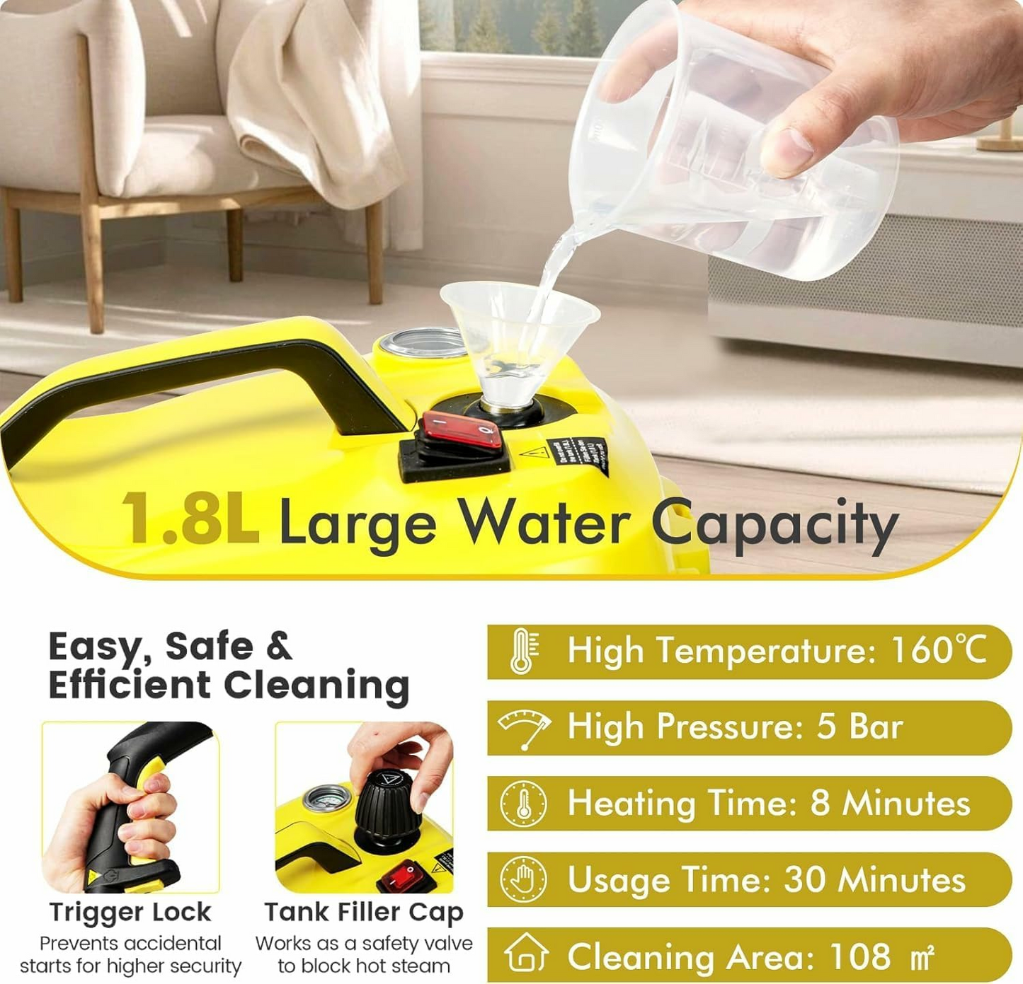 Steam Cleaner with 20 Accessories for Home, 2000W
