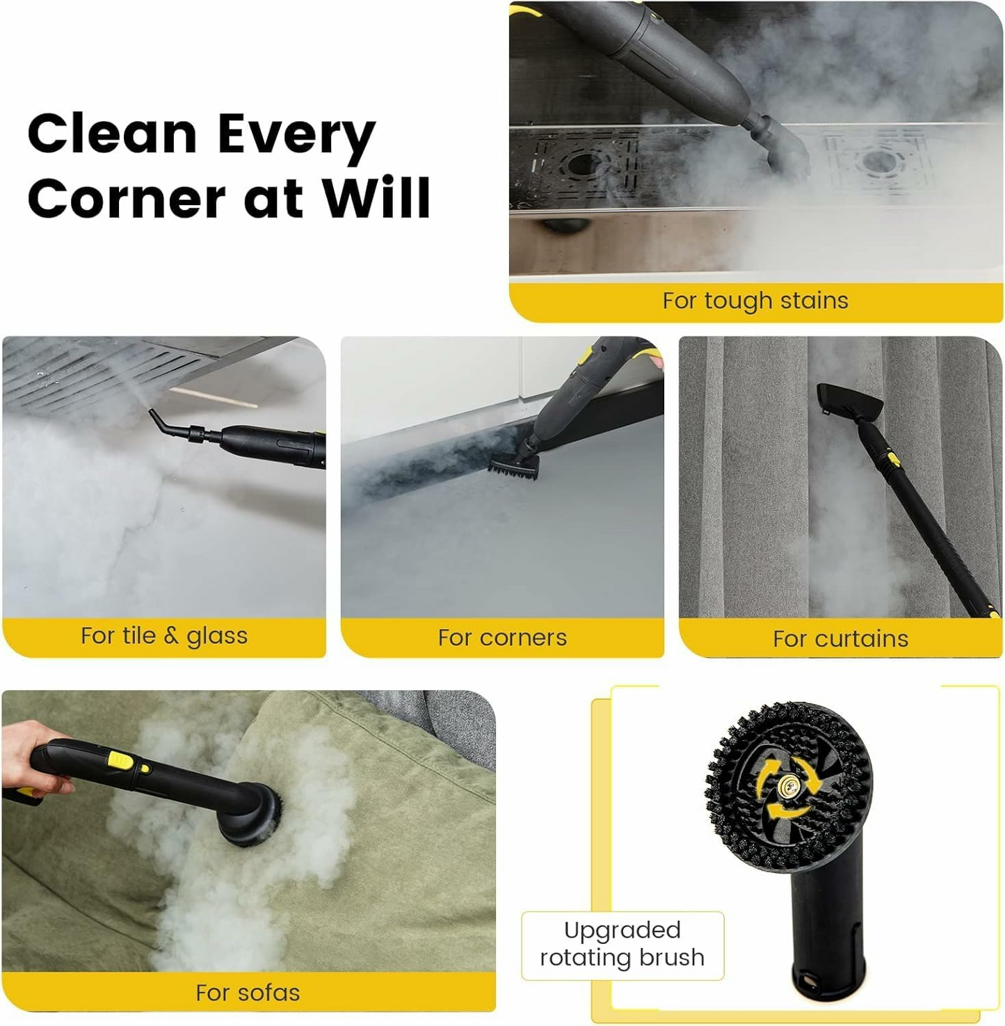 Steam Cleaner, 3-Level Adjustable Handle, 15s Heat-Up, 1.6L Tank