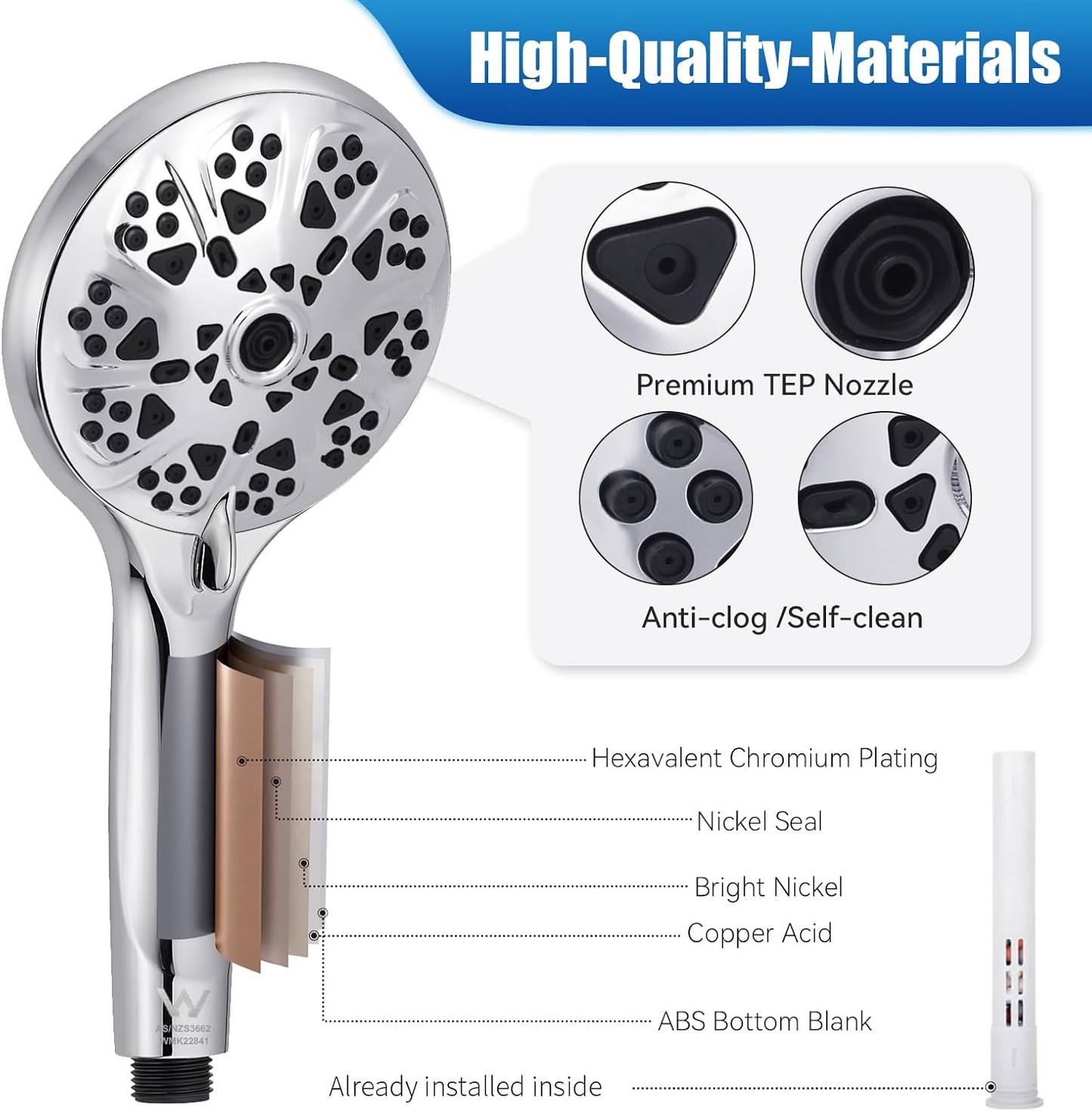 Shower Head, 9 Functions Spray Settings Handheld Showerhead