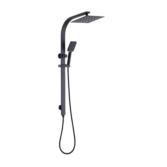 WELS 10" Rain Shower Head Set Square Dual Heads High Pressure with Handheld in Black