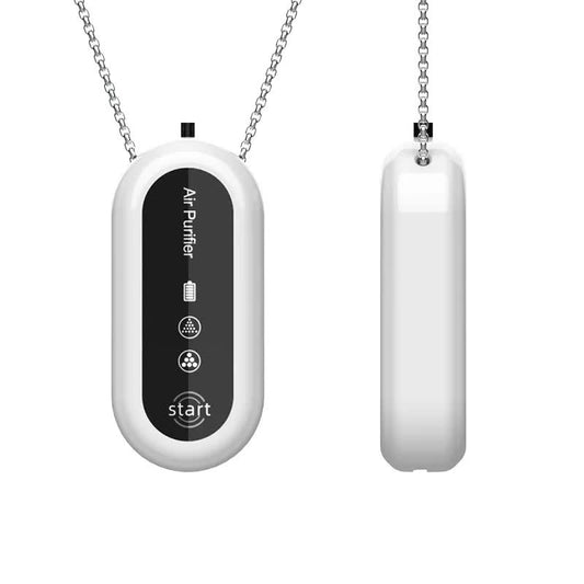 White and Black Personal Wearable Air Purifier Necklace - USB Rechargeable Ionizer for Cleaner Air On-The-Go