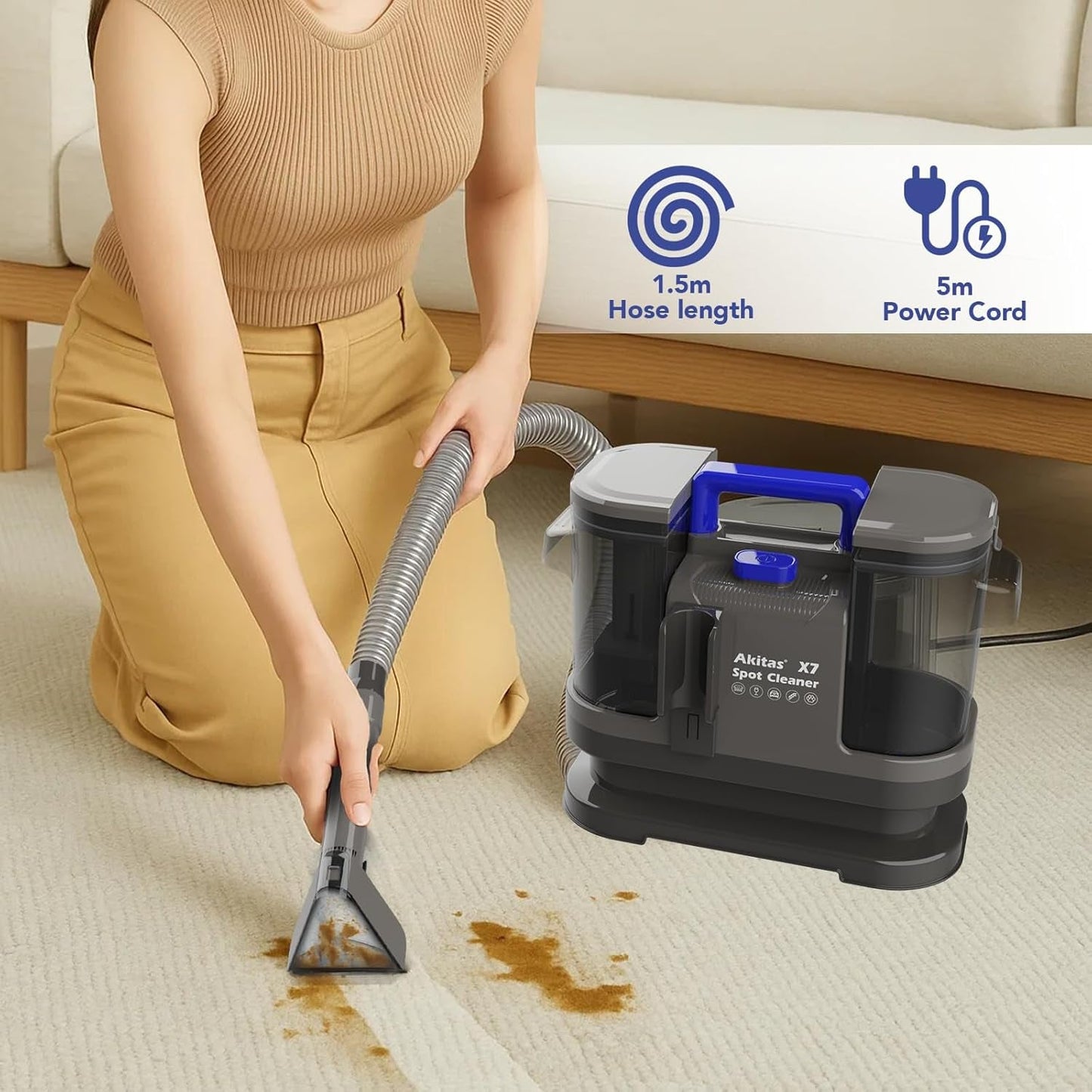 X7 Spot Cleaner Carpet Washer Remove Spills and Stains from Carpets, Stairs, Upholstery Portable and Compact