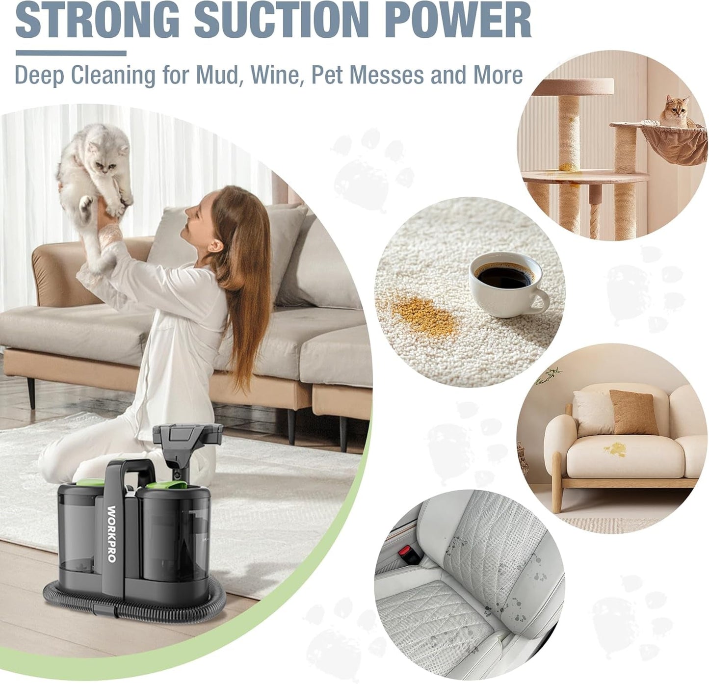 Carpet and Upholstery Cleaner, Portable Spot Cleaner 450W Lightweight Handheld Deep Cleaner Machine for Pet Stains,Rug, Mattress, Car Seat and Curtain