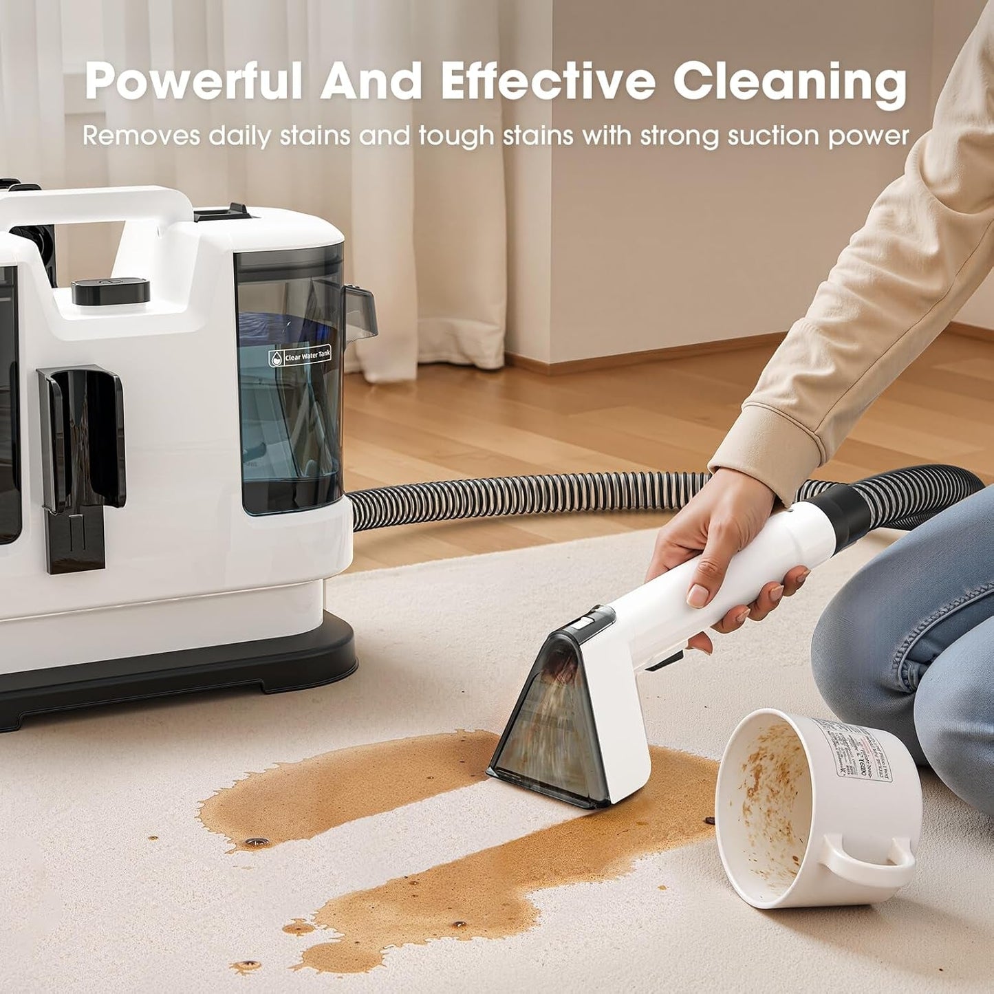 Carpet Spot Cleaner 450W Motor - 13.5Kpa Suction Upholstery Cleaner Machine, Handheld Portable Carpet Cleaner with Self-Cleaning Deep Cleaning for Pet Stain, Couch, Area Rug and Car