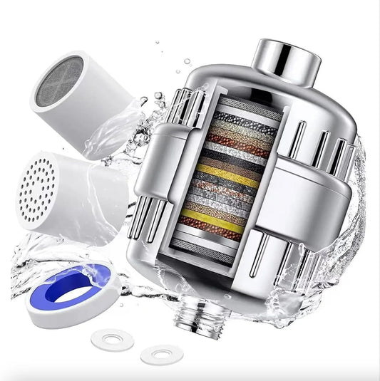 Premium 25-Stage Shower Filter – High Output - Ultimate Water Purification for Healthier Skin and Hair, Filter for Hard Water, Removes Chlorine, Heavy Metal and Sediments