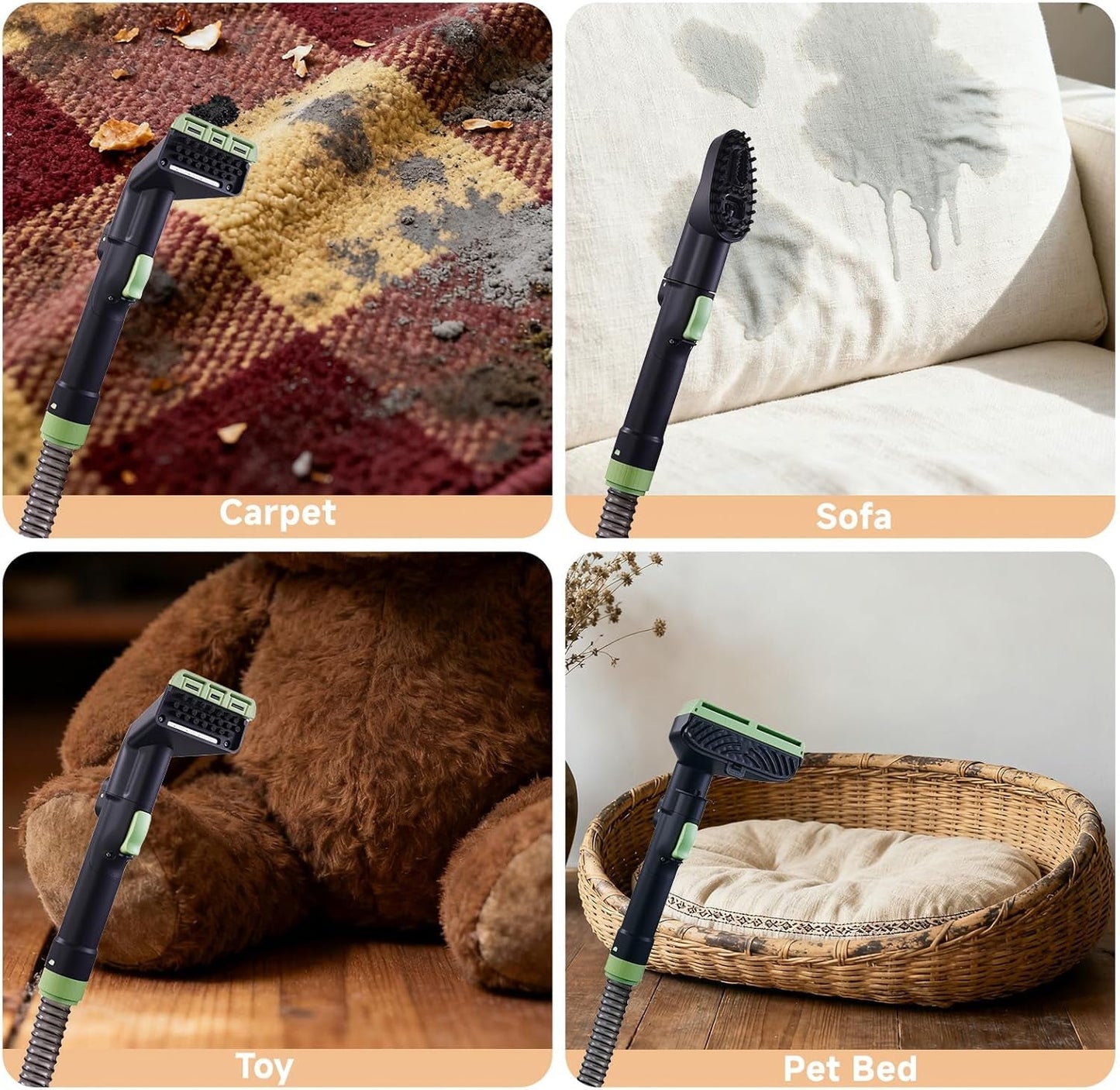 1800W Carpet and Upholstery Cleaner, Stain and Spot Remover with 17Kpa Suction, Self-Cleaning Function, 4 Cleaning Tools, Deep Cleaning for Pet Messes, Carpets, Rugs, Couch & Car, Green