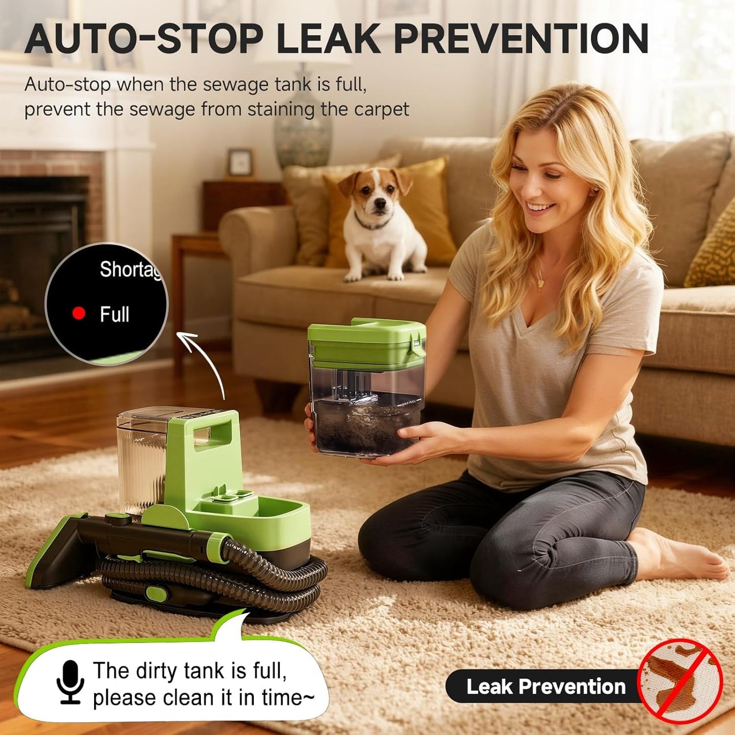 1800W Carpet and Upholstery Cleaner, Stain and Spot Remover with 17Kpa Suction, Self-Cleaning Function, 4 Cleaning Tools, Deep Cleaning for Pet Messes, Carpets, Rugs, Couch & Car, Green